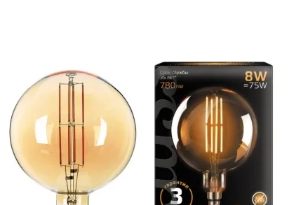 Лампа светодиодная филаментная Gauss E27 8W 2400K золотая 153802008