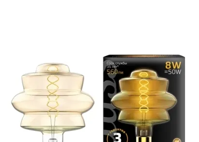 Лампа светодиодная филаментная диммируемая Gauss E27 8W 2400K золотая 161802008