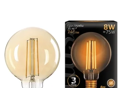 Лампа светодиодная филаментная Gauss E27 8W 2400K золотая 105802008