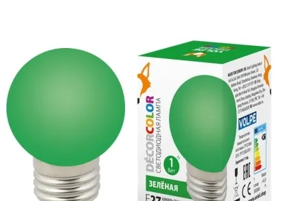 Лампа светодиодная Volpe E27 1W зеленая LED-G45-1W/GREEN/E27/FR/С UL-00005648