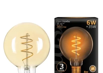 Лампа светодиодная филаментная Gauss E27 6W 2400K золотая 105802007