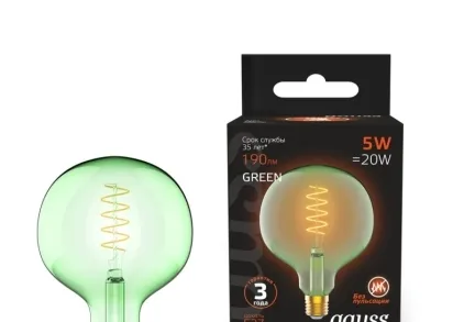 Лампа светодиодная диммируемая филаментная Gauss E27 5W 1800K зеленая 1012802105