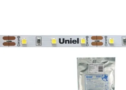 Светодиодная лента Uniel 60LED/m 6W/m 2835SMD холодный белый 5M ULS-2835-60LED/m-8mm-IP20-DC24V-6W/m-5M-DW UL-00002969