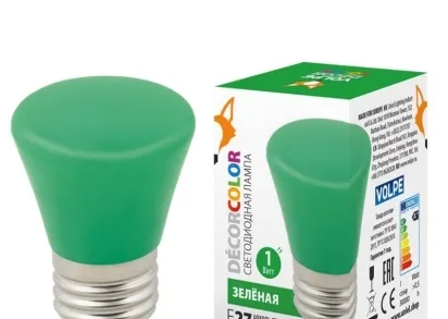 Лампа светодиодная Volpe E27 1W зеленая LED-D45-1W/GREEN/E27/FR/С BELL UL-00005640