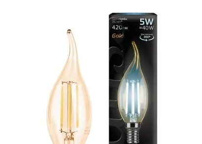 Лампа светодиодная филаментная Gauss E14 5W 4100K золотая 104801805